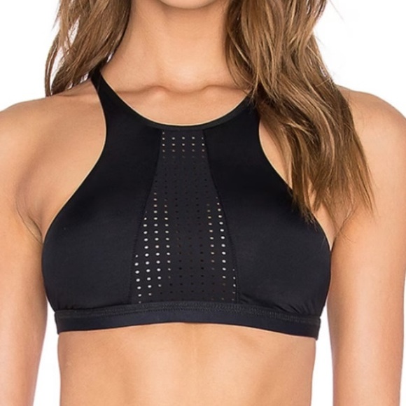 NWT Vitamin A Carbon 38 Swim Celine High Neck Mesh Halter Bikini Top Black S 8/M - Picture 11 of 15